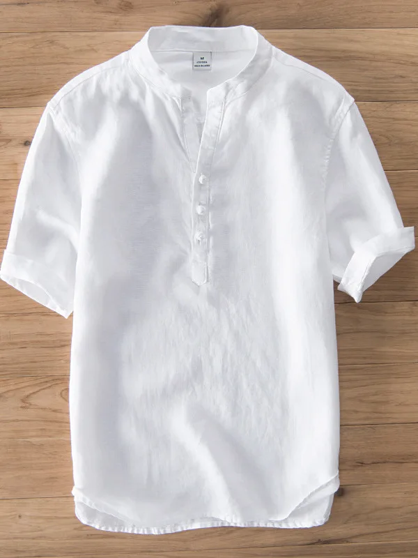 

Men's Linen irt Five-Button ort Sve Retro Stand Collar Cotton Linen Material Breathable Summer Casual Faion Youthful