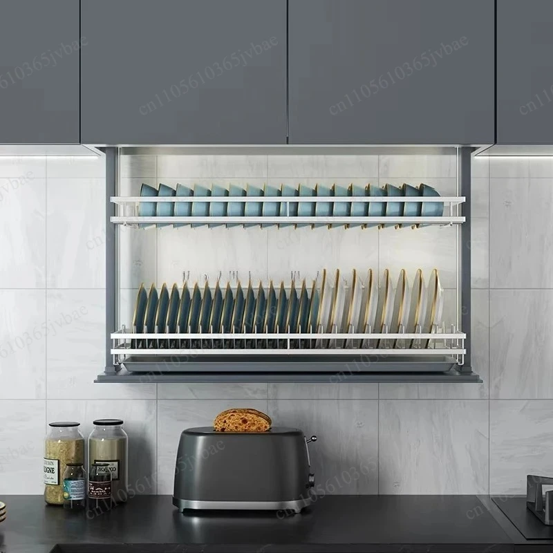 Fully Automatic Lifting Cabinet Storage Rack, Plate Structure, One-click Access To Kitchen Utensils and Sundries