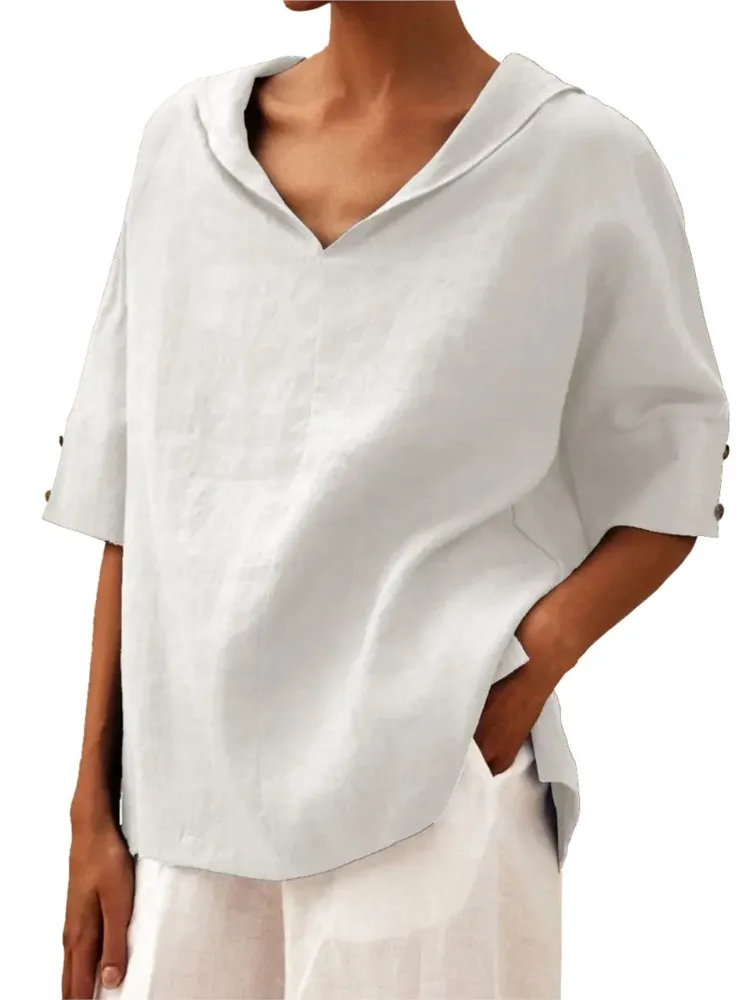 

Women's Loose Hoodie V-neck T-shirt 2026 Spring And Summer New Solid Color Princess Style Fashionable Casual Shirt Female