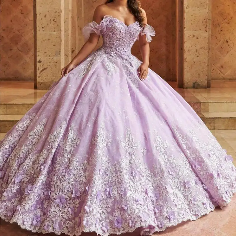 

Customized 2025 Quinceanera Dresses Off The Shoulder Lace Appliqued Flower Sweet 16 Dress Pageant Gowns vestidos de 15 años