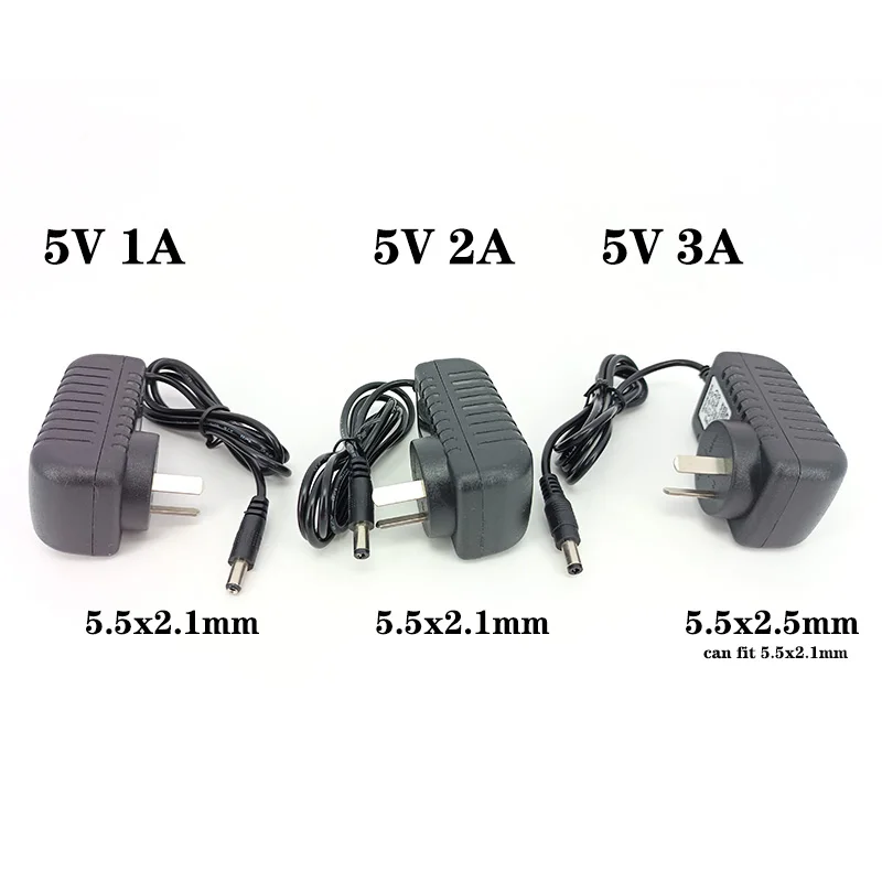 AC to DC DC 5V 1A 2A 3A AU plug Power Adapter Charger supply EU Plug 1000mA 5.5mmx2.1mm 2.5mm for LED Strip CCTV Camera