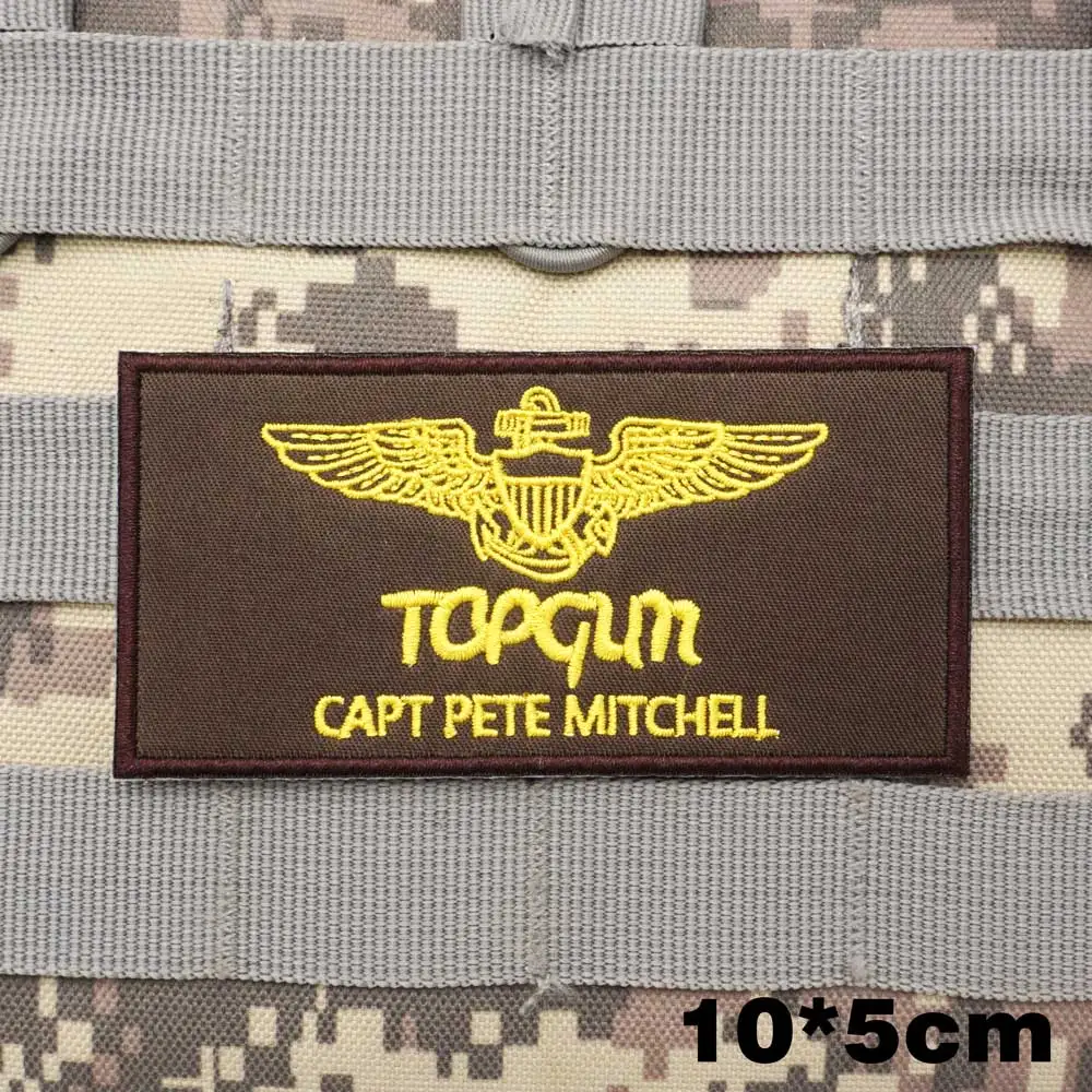 Topgun Capt Pete Mitchell Military Tactical Embroidered Patches  Armband Backpack Badge with Hook Backing for Clothing