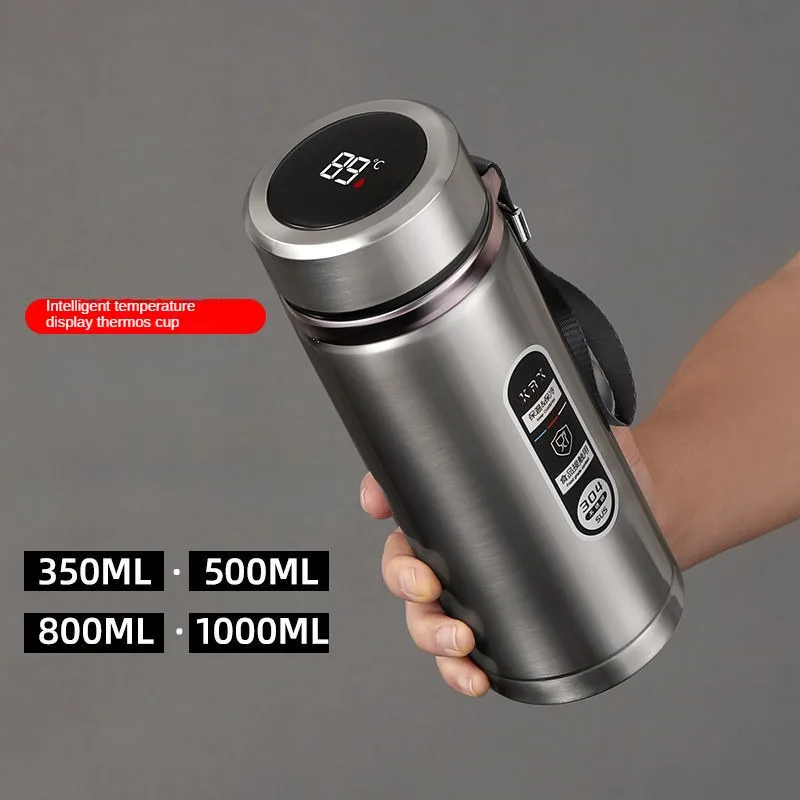 800ML-1L ترمس من الفولاذ المقاوم للصدأ زجاجة 304 زجاجة شاي سيارة زجاجة فارغة مع شاشة LED لدرجة الحرارة كوب شرب محمول