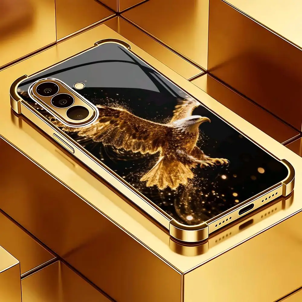 Golden Eagle Flying Glass Phone Case Suitable for Samsung Galaxy S26 S25 S24 S23 S22 S20 FE/Ultra/Plus Anti Drop Rear Cover