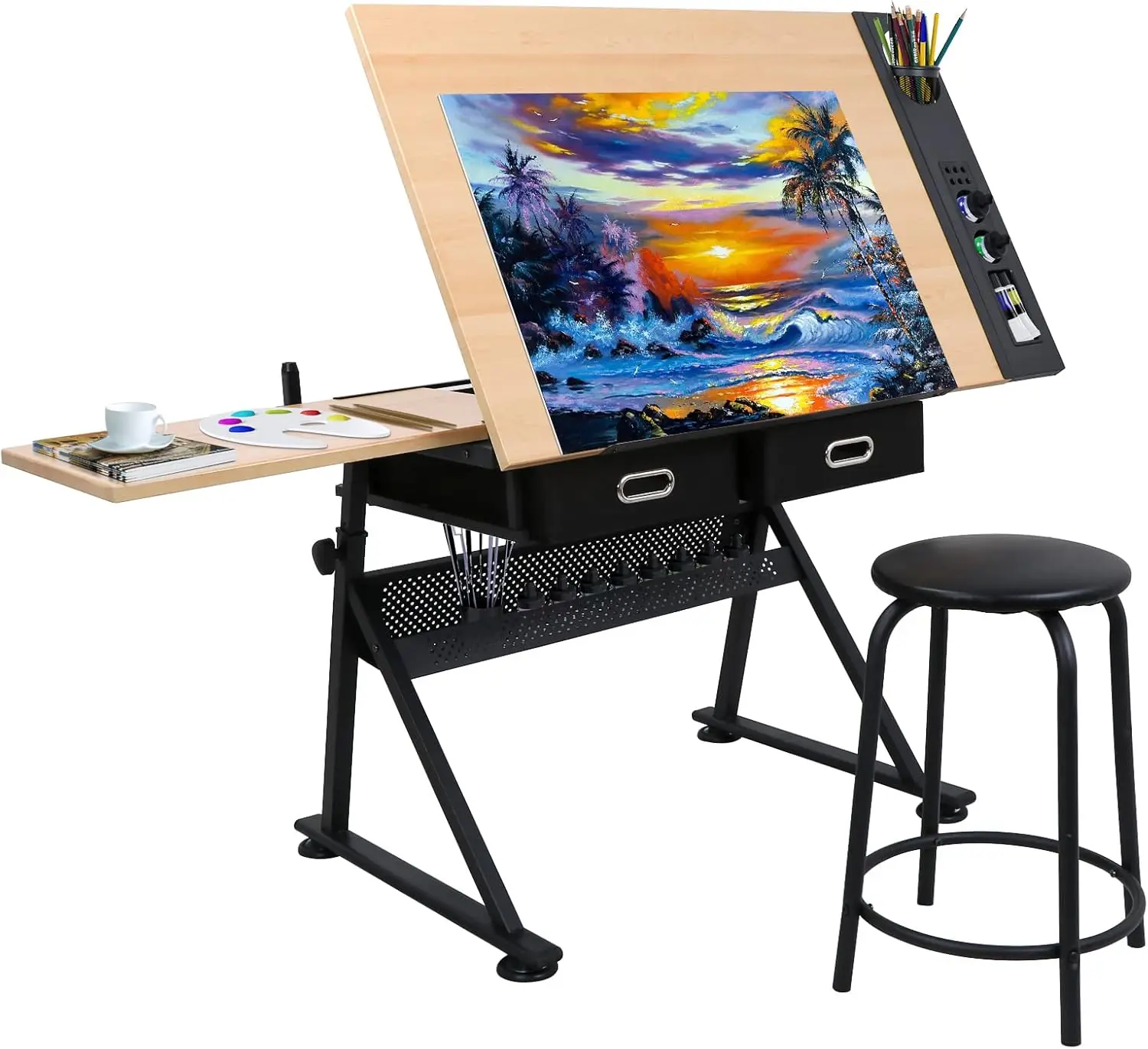 

Table Art Desk Drawing Table Height Adjustable Artist Table Tilted Tabletop W/Drafting Stool and Storage Drawer for Reading USA