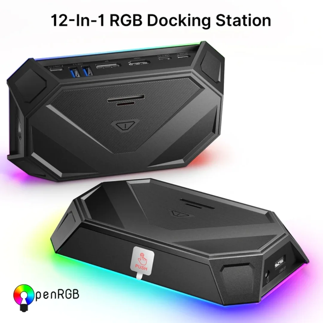 ROG Ally RGB Docking Station, 12-in-1 ROG Ally Dock with 4K@120Hz HDMI & DisplayPort Gigabit Etherne USB-C 3.2 for ASUS Rog Ally