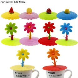 For Better Life 1PC Silicone Water Cup Lid Anti-dust Seals Glass Cap Cover Cute Flowers Adorn Easy To Clean Odorless Handle