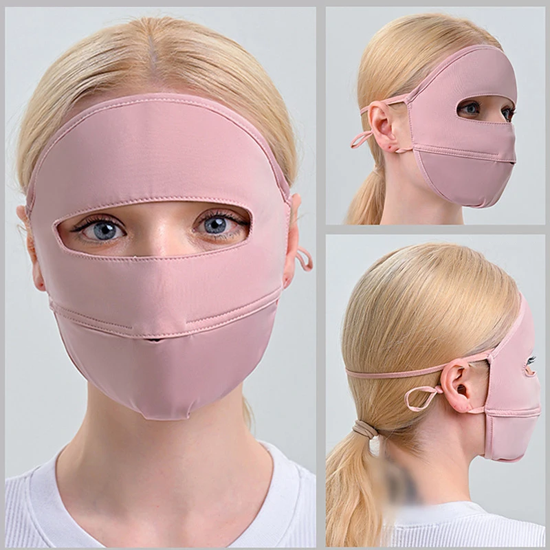 Outdoor Sunscreen Mask Women Girl Ice Silk Face Mask Breathable Face Cover Driving Riding Hiking Hunting Running Sport Mask