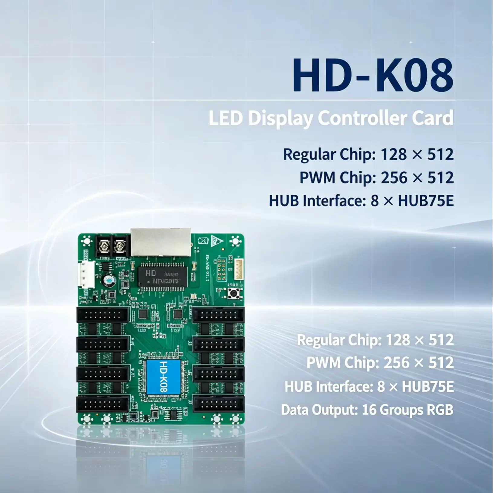 Full‑color LED Display Receiving & Asynchronous System Card HD‑K08 HD‑K12 With Two 5V Power Interfaces For LED Screen Panel