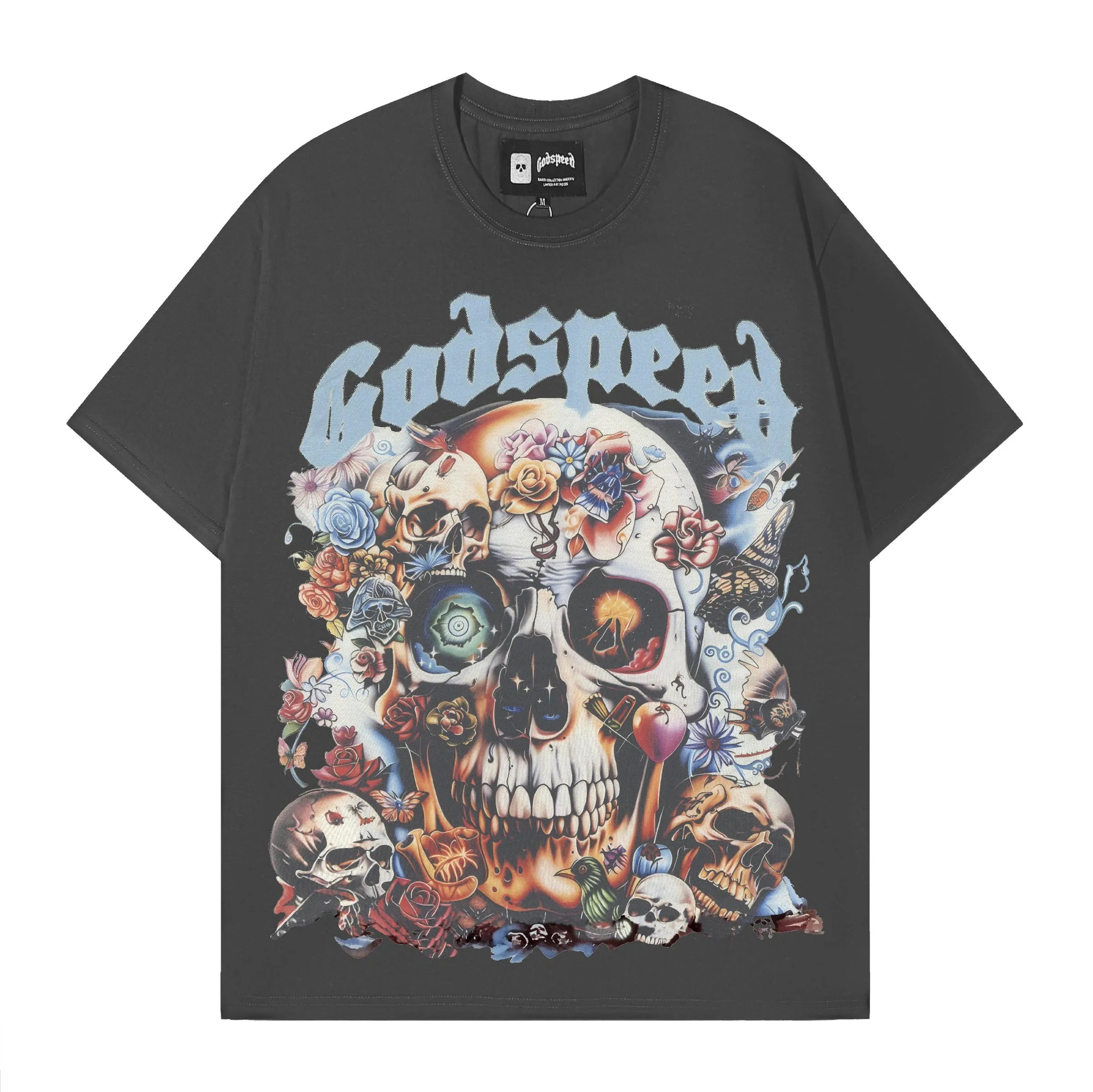 Retro Skeleton Print American Style Hip Hop Rock Loose Fit Pure Cotton Short Sleeve T-Shirt Youth Trendy Streetwear Citywalk