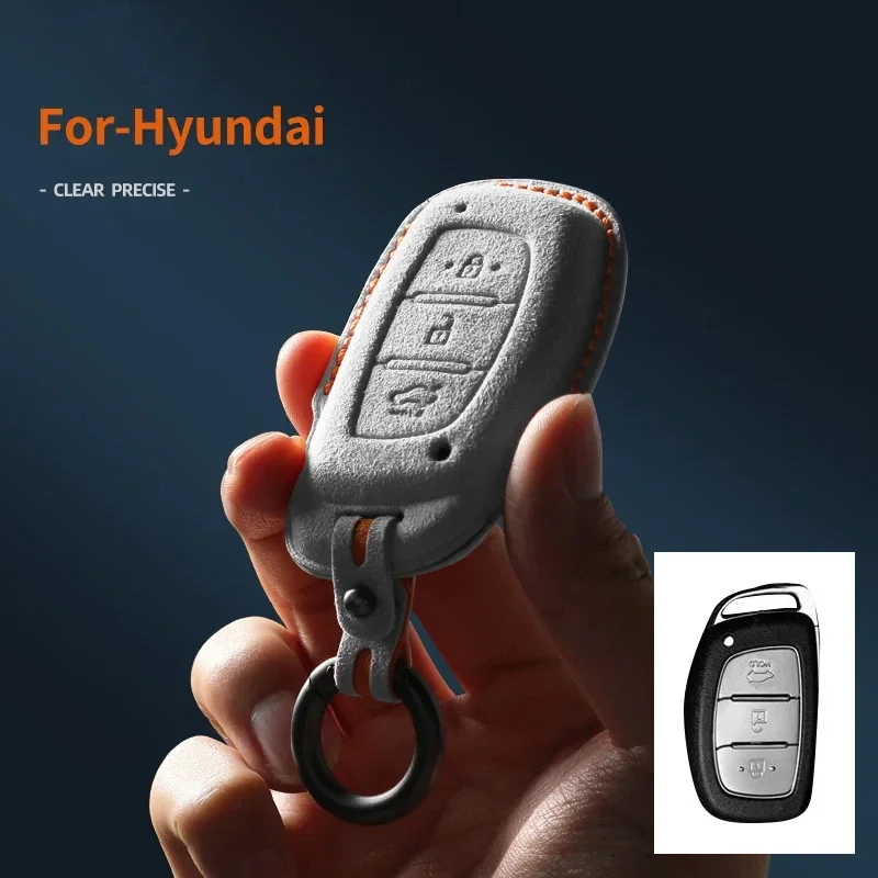 

New Suede Leather Car Key Case Bag Cover For Hyundai ix25 ix35 Sonata Elantra Tucson Avante Verna SantaFe MISTRA Accessories