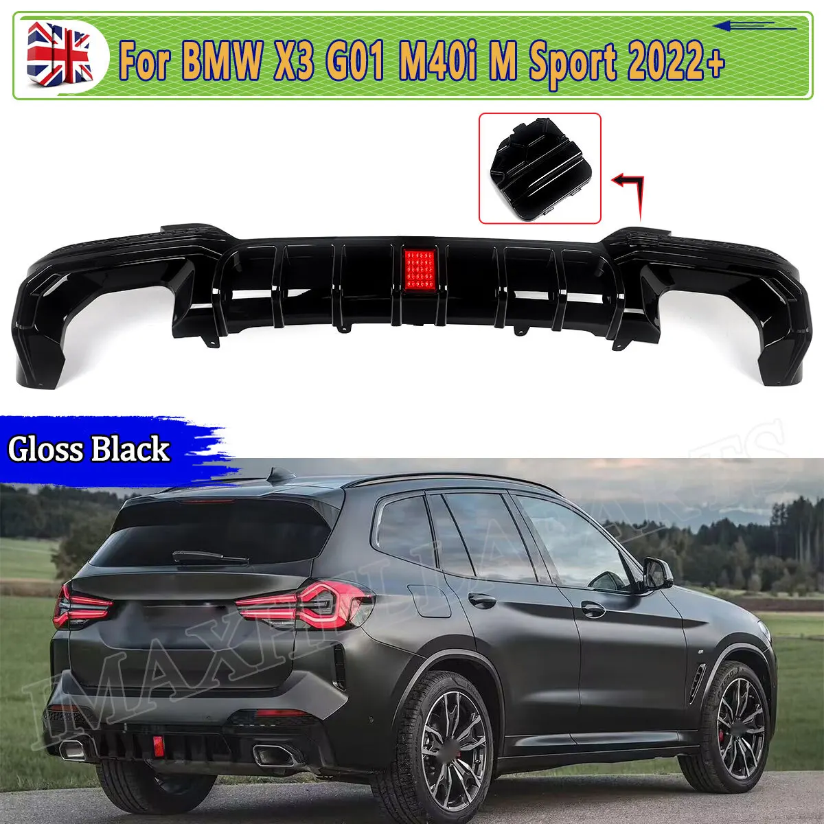 مصد ناشر على طراز المنافسة لسيارة BMW G01 X3 2022 2023 2024 M Sport LCI شفة ناشرة خلفية مطلية مع ملحقات سيارة خفيفة #1