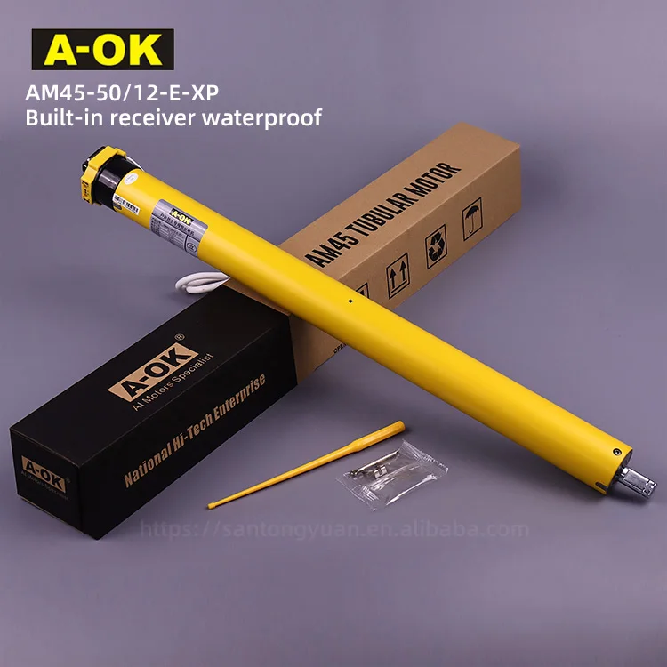 

A-OK AM45-50/12-E-XP Встроенный приемник Водонепроницаемые моторизованные рулонные жалюзи Трубчатый двигатель 45 мм Двигатель AOK a OK Motor