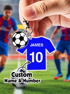 Custom Football Jersey Keychain Personalized Name Number 8 Colors Available Soccer Fan Gift