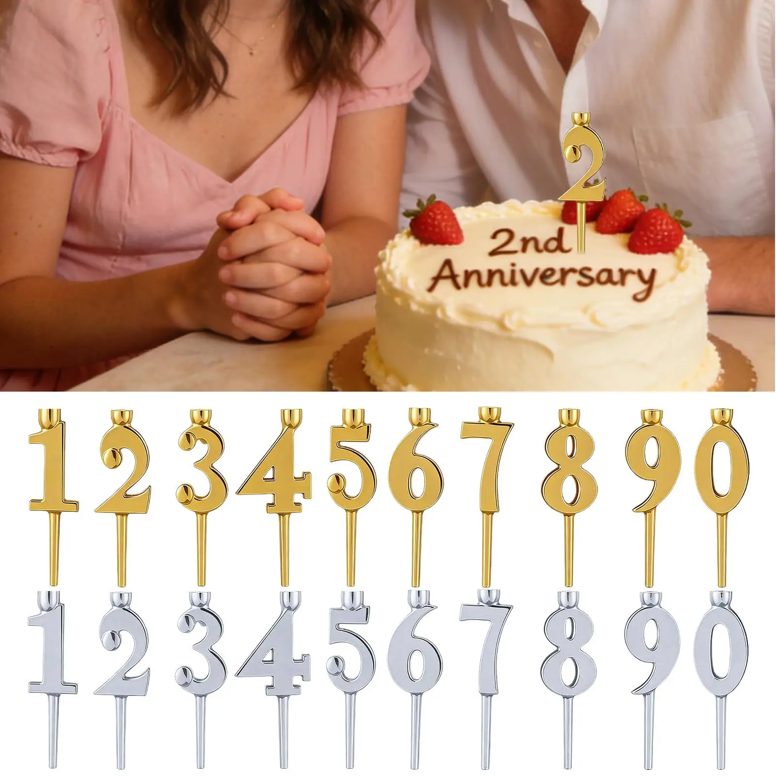 Zahlenkerzenhalter-Set, wiederverwendbare Topper-Dekorationen, 10 Stück, Metall-Zahlenkerzenhalter für Familie, Studenten, Erwachsene