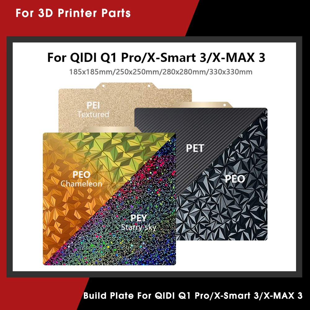 For QIDI Q1 Pro/X-Smart 3/X-MAX 3 PEI Build Plate 185/250/280/330mm Double Sided PEY PEO Chameleon Sheet Magnetic Bed