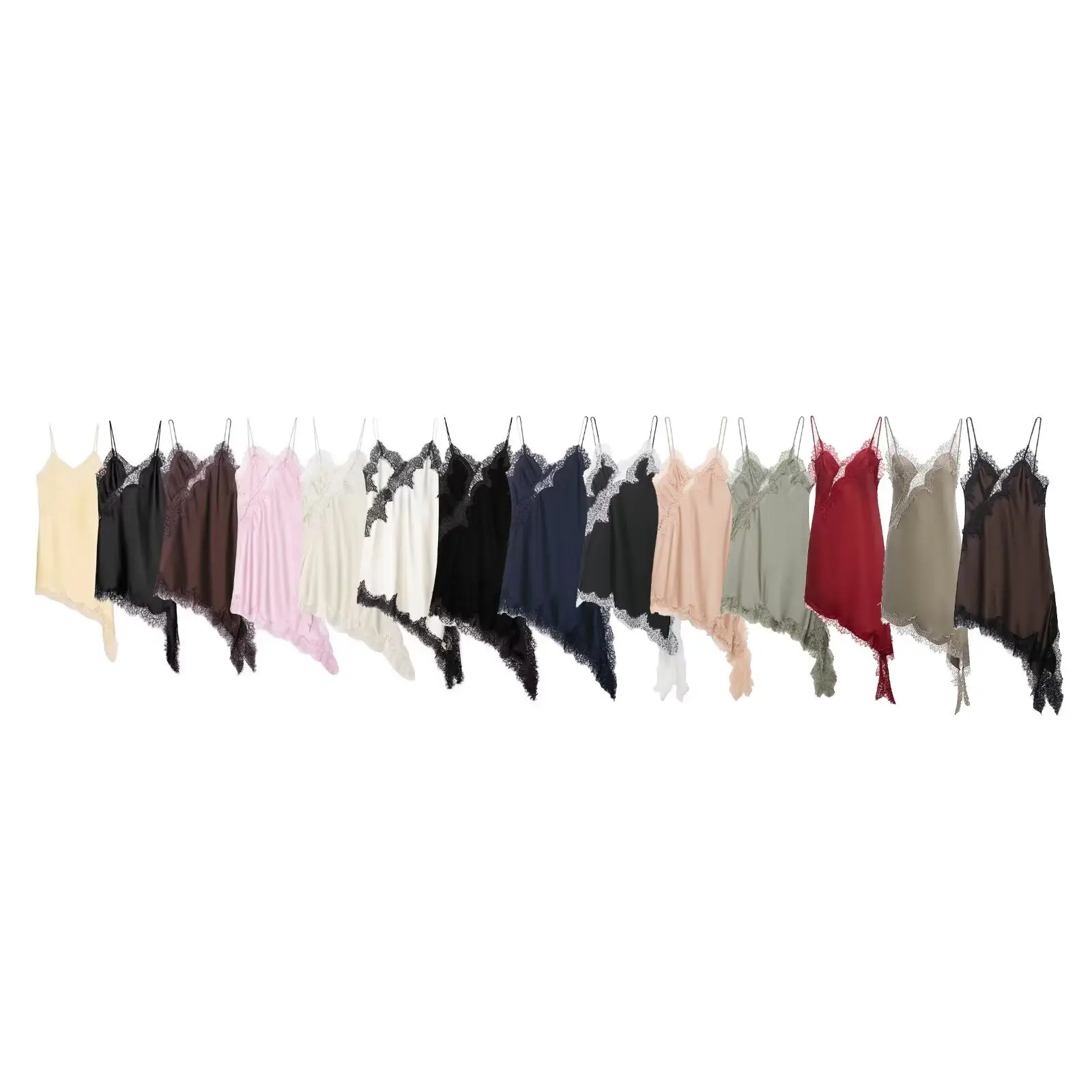 เดรสสายเดี่ยวสั้นผ้าซาตินแต่งลูกไม้เซ็กซี่ ผู้หญิง แขนกุด เปิดหลัง ทรงไม่สมมาตร ชุดเดรสปาร์ตี้เซ็กซี่ ฤดูร้อน 2025 ชุดเดรสผู้หญิง ﻿