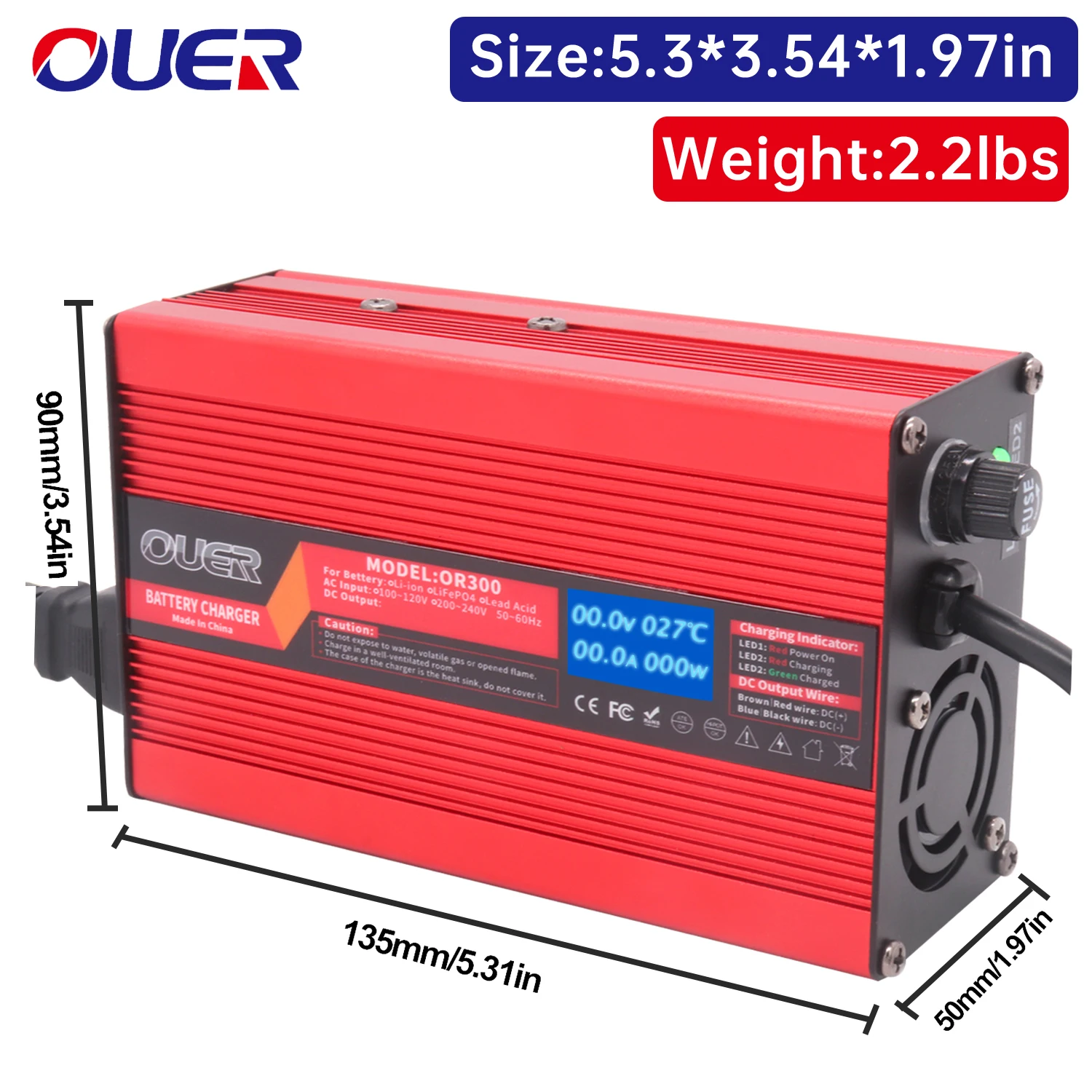 71.4V 4A Lithium Ion Battery Charger For 17S 62.9V Lithium Ion Battery Charging With OLED Display