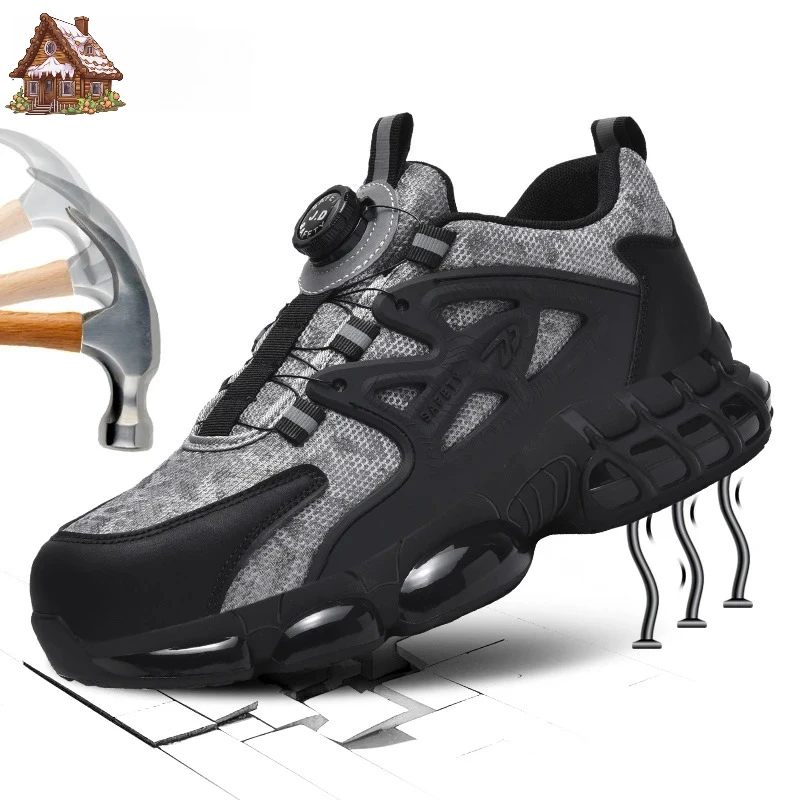 

winter Men Women Work Safety Shoes with Steel Toe Cap and Rotary Buckle Anti-Impact Anti-Piercing Lightweight Tactical Boots