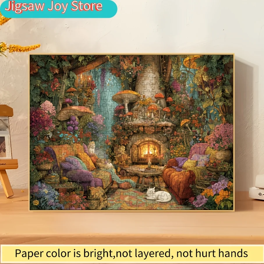 Mini Puzzle pour Adultes - Maison Champignon Chaleureuse - Jeu Amusant et Éducatif Décoration Murale pour la Maison Fête des Pères Anniversaire d'un Ami