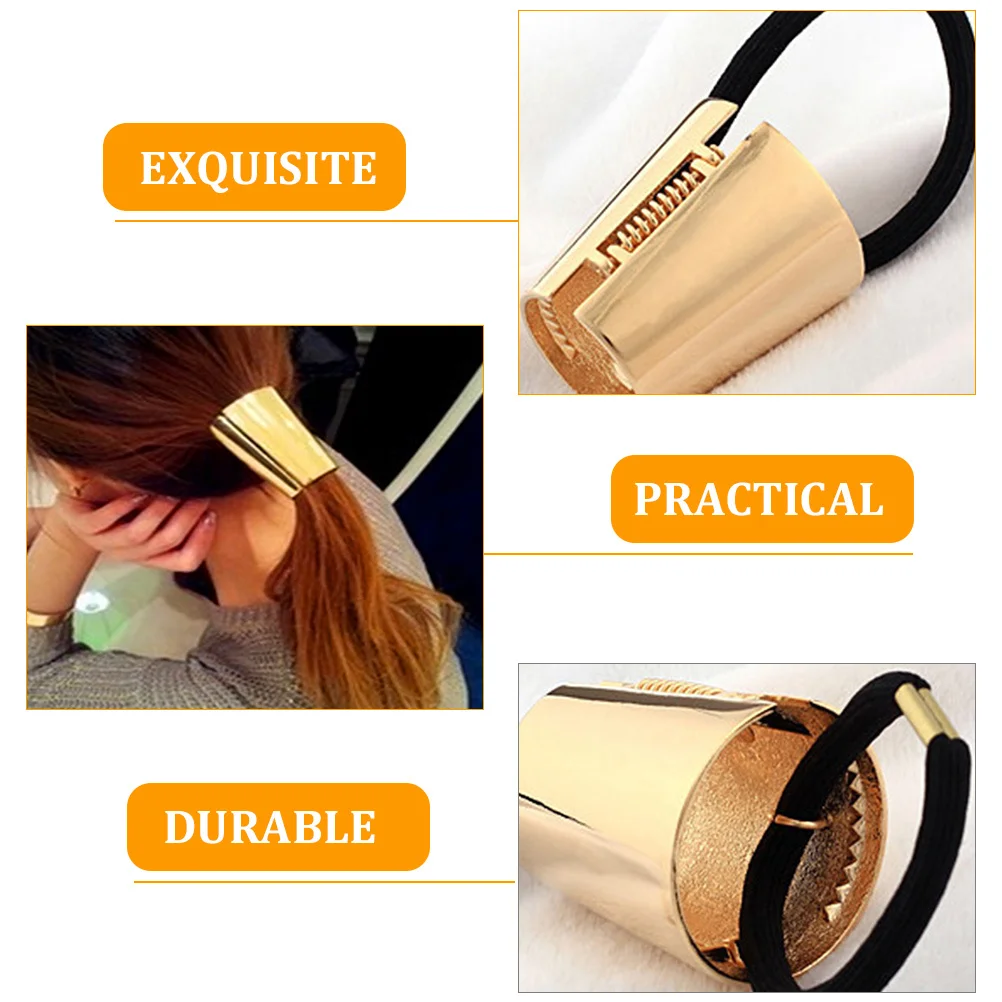 

Metal Cuffs Elastic Ponytail Holders For Women Girls Gold Hair Ties Accessories For Medium Long Hair Daily Party Use