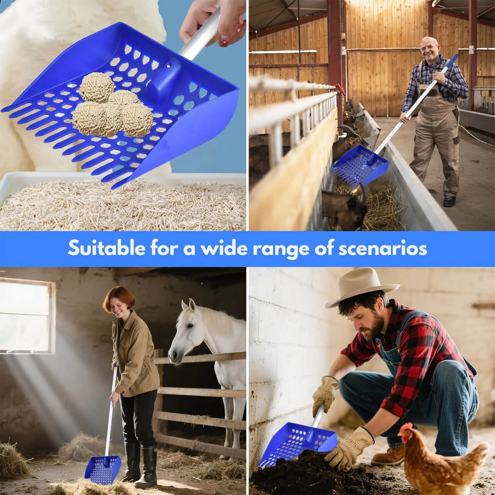 Dual-Head Poop Scoop and Rake, Detachable Dung Shovel for Chicken Coop, Cat Litter & Dog Waste Cleaning, poop scooper