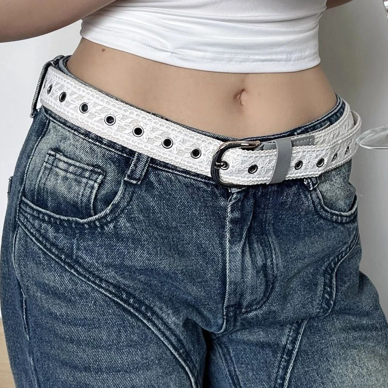 

Women Lace Floral Waist Belt White Soft Hand Woven Casual Waist Strap Decoration Accessories Fashion Metal Buckle Jean Waistband