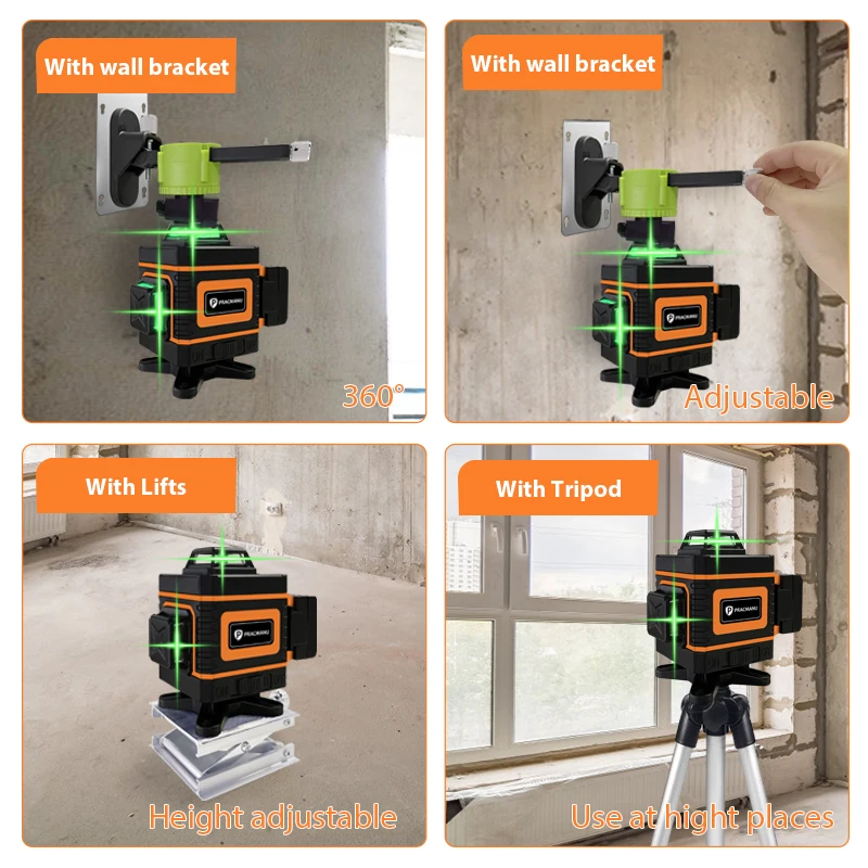 Pratico 16 linee livello Laser 4D orizzontale e verticale Cross Green Line livello Laser autolivellante a 360 ° con telecomando