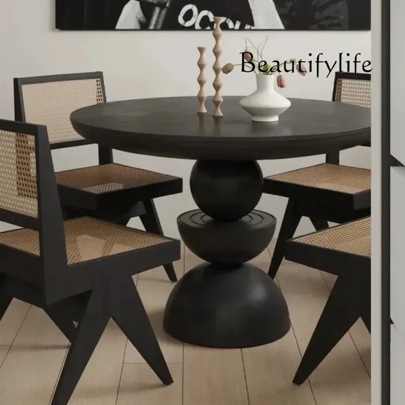 

N45 Wi Французский ретро круглый обеденный стол из цельного дерева, средневековый дизайнерский креативный круглый обеденный стол, скандинавская гостиная, домашнее искусство, кофе