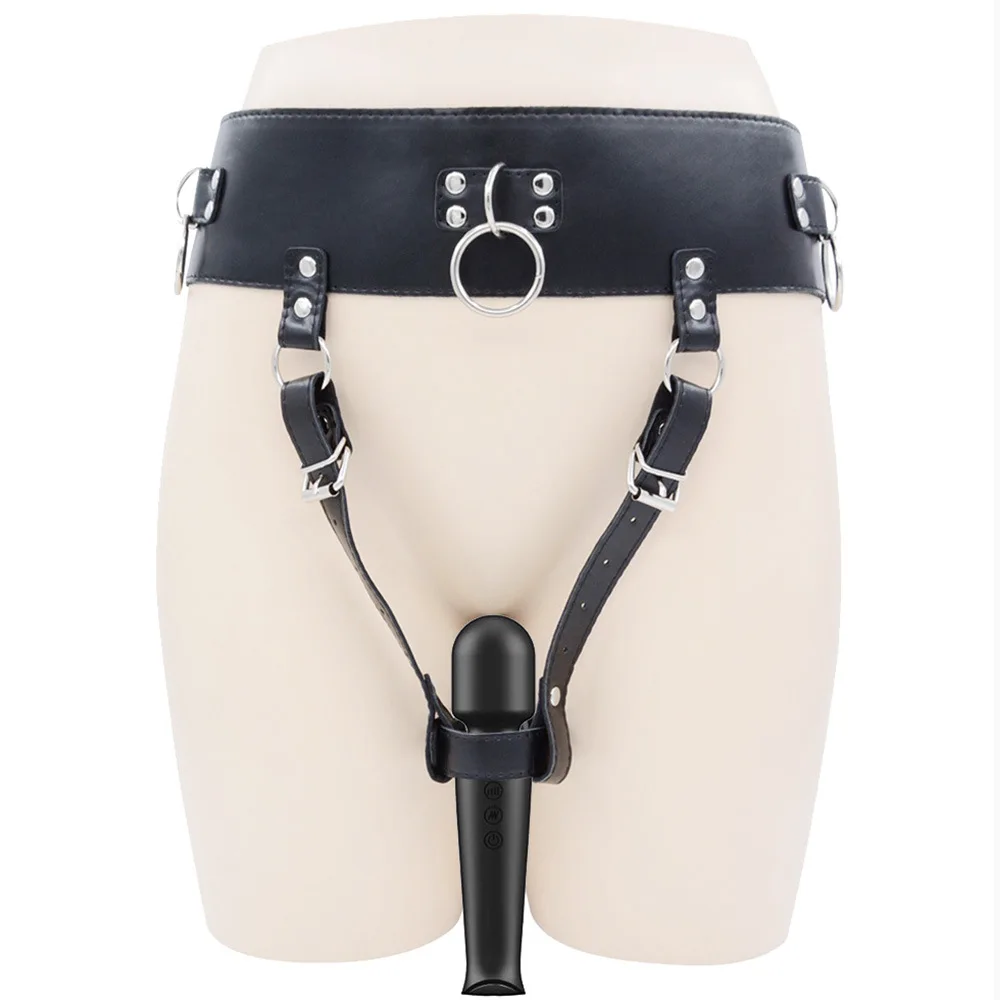 Strap On AV Vibrator Wearing Leather Pants Female Vibrating Dildo Strap Belt Women Sex Toy Accessories