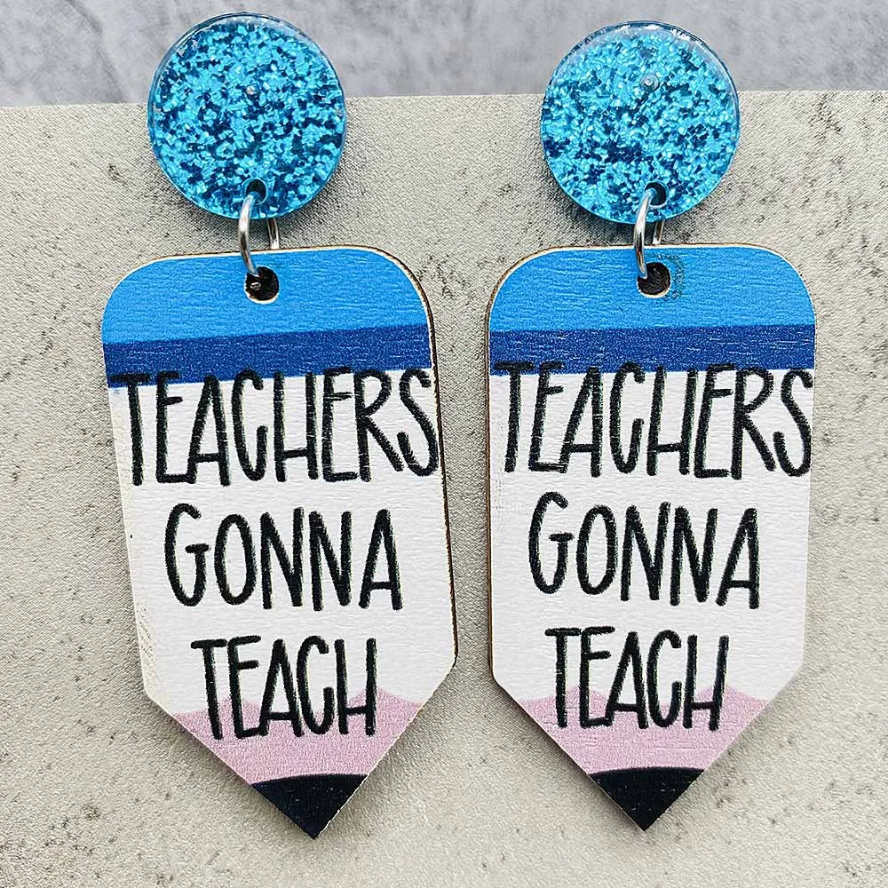 New Wooden Teacher Student Earrings Rainbow Apple Book Leopard Pattern Earrings for Women Jewelry Gifts