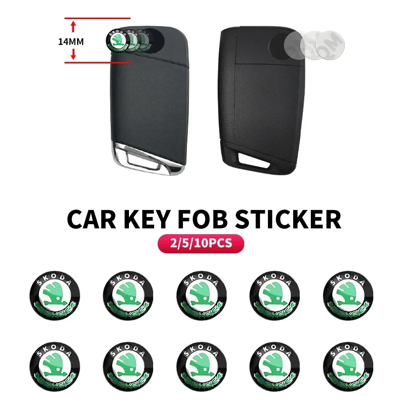 2/5/10 Uds. Pegatina con logotipo de aluminio para llave remota de coche de 14MM para Skoda Octavia Fabia Kamiq Kapoq Kodiaq Rapid SCALA Superb Accesorios