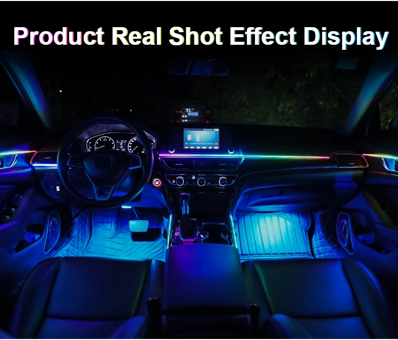 18-in-1 Dual Zone Symphony 64 Farben Streamer Auto Umgebungslicht RGB Innenraum Regenbogen Acryl Streifen Atmosphäre Beleuchtungsset App – Detail 12