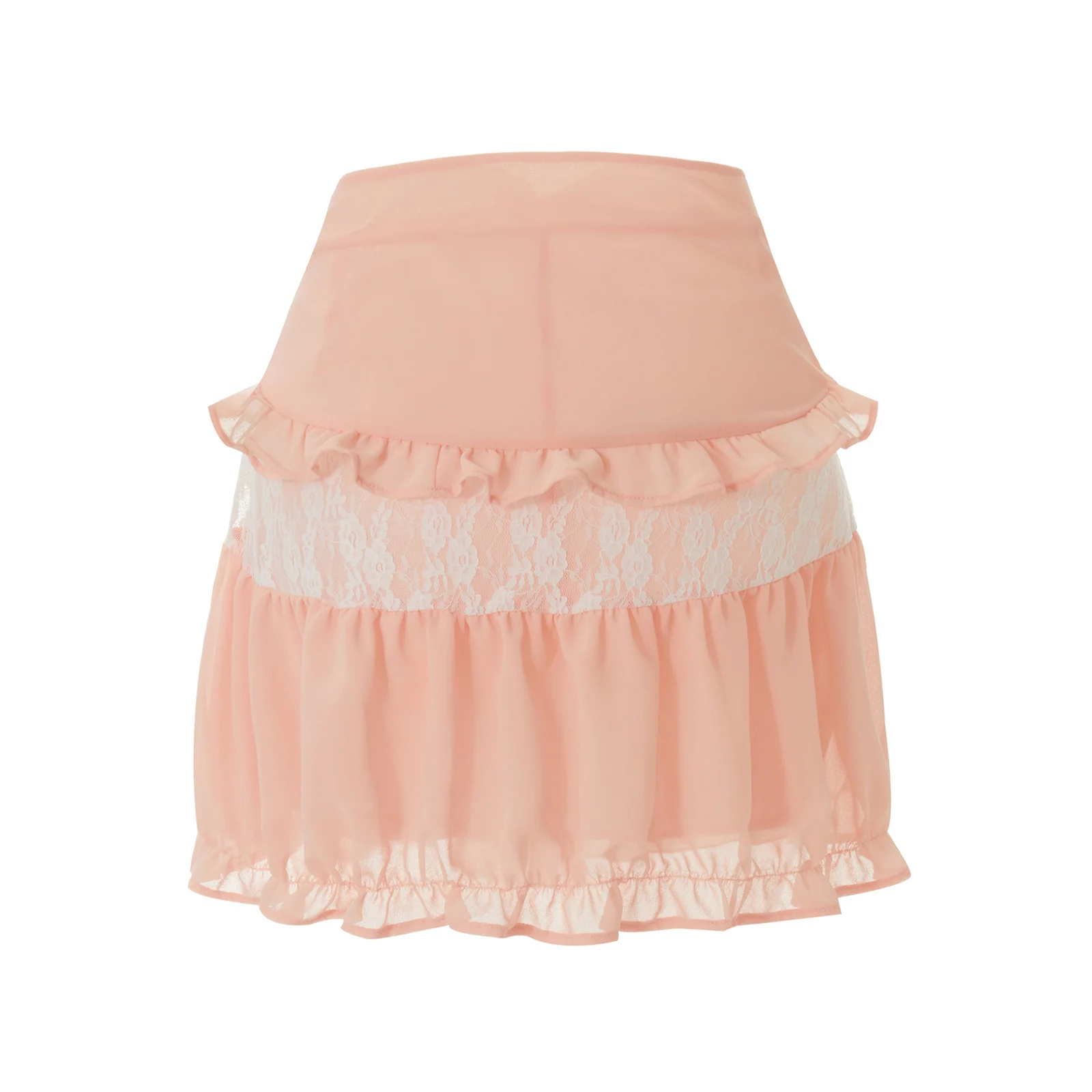 Women´s Summer Mini Skirts, Cute High Waist Lace Patchwork Ruffle Hem A-Line Skirts