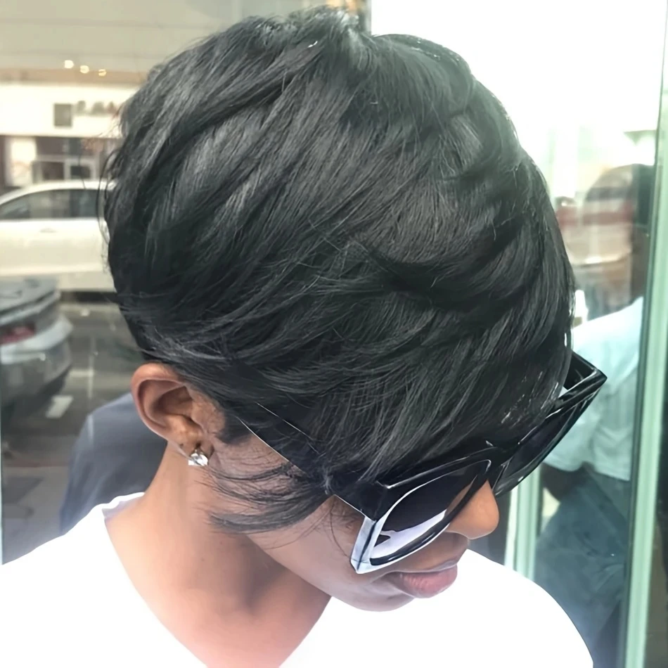 짧은 밥 가발 픽시 컷 여성용 인모 가발 자연 색상 기계 제작