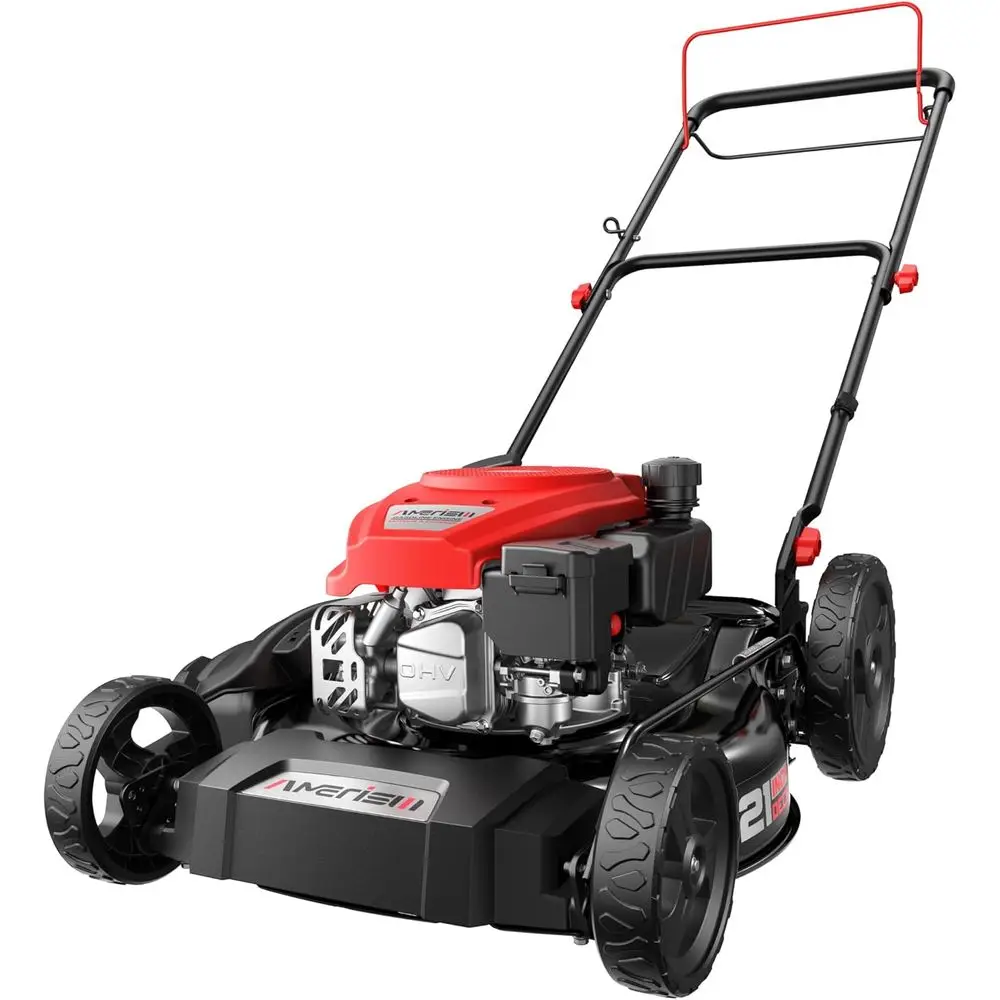 

AMERISUN 21" Gas Lawn Mower, 144cc Engine, 2-in-1 Mulching & Side Discharge, 6-Position Height Adjusent, oldable Handles or Lawn