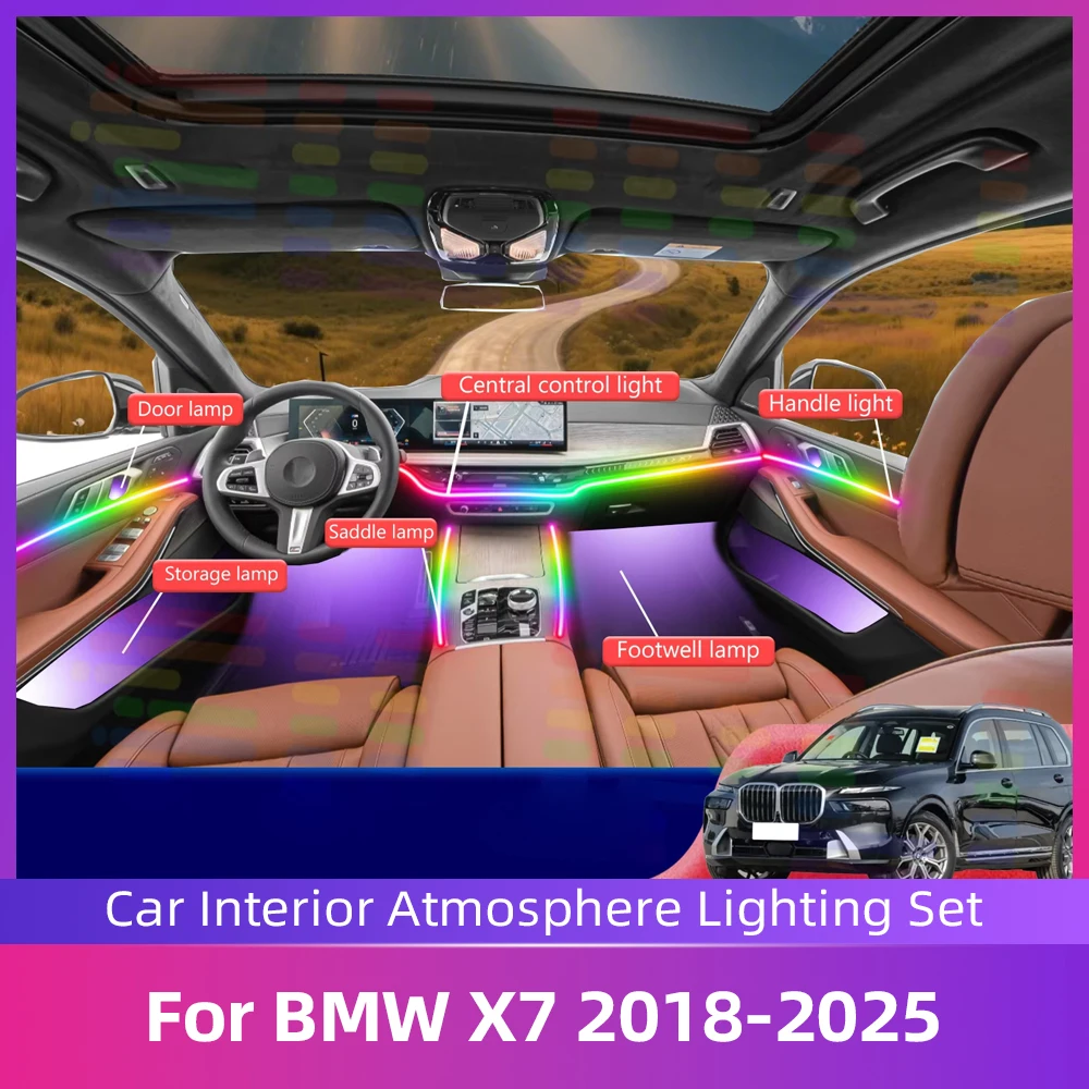 

Комплект автомобильного окружающего освещения, внутренняя акриловая направляющая, светодиодная лента, сделайте ваш автомобиль, со светодиодными фонарями для BMW X7 G07 2018-2025