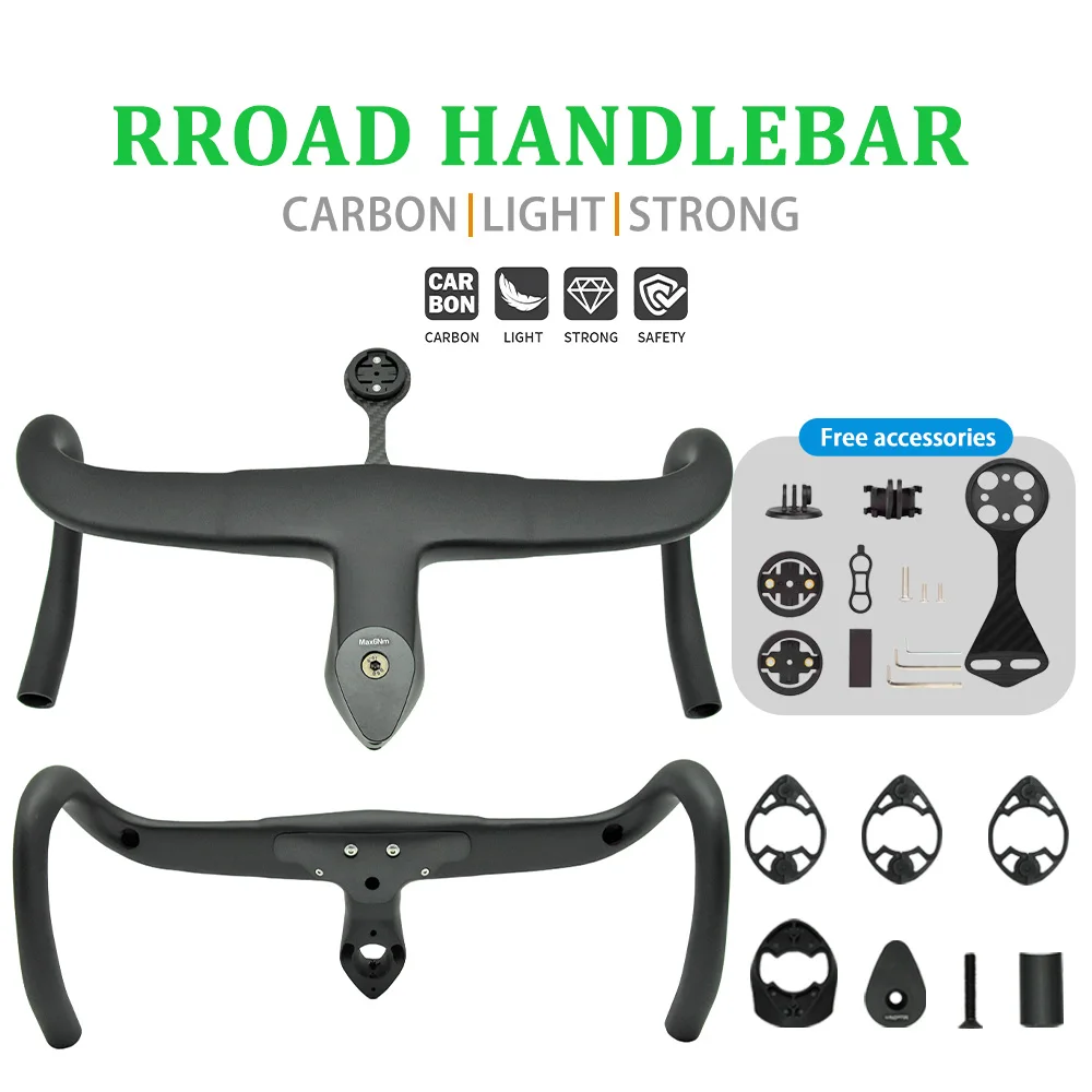 Guidon en carbone intégral pour vélo de route F12, routage interne, design léger et élégant avec support pour ordinateur de vélo, pièces de vélo