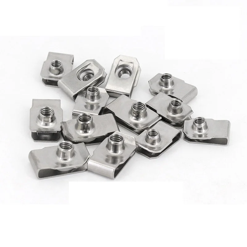 10pcs Car License Plate Fixed Base Snap Ring Clamp Stainless Steel Fastener Seat Front and Rear Bumper License Plate U-Clamp Nut