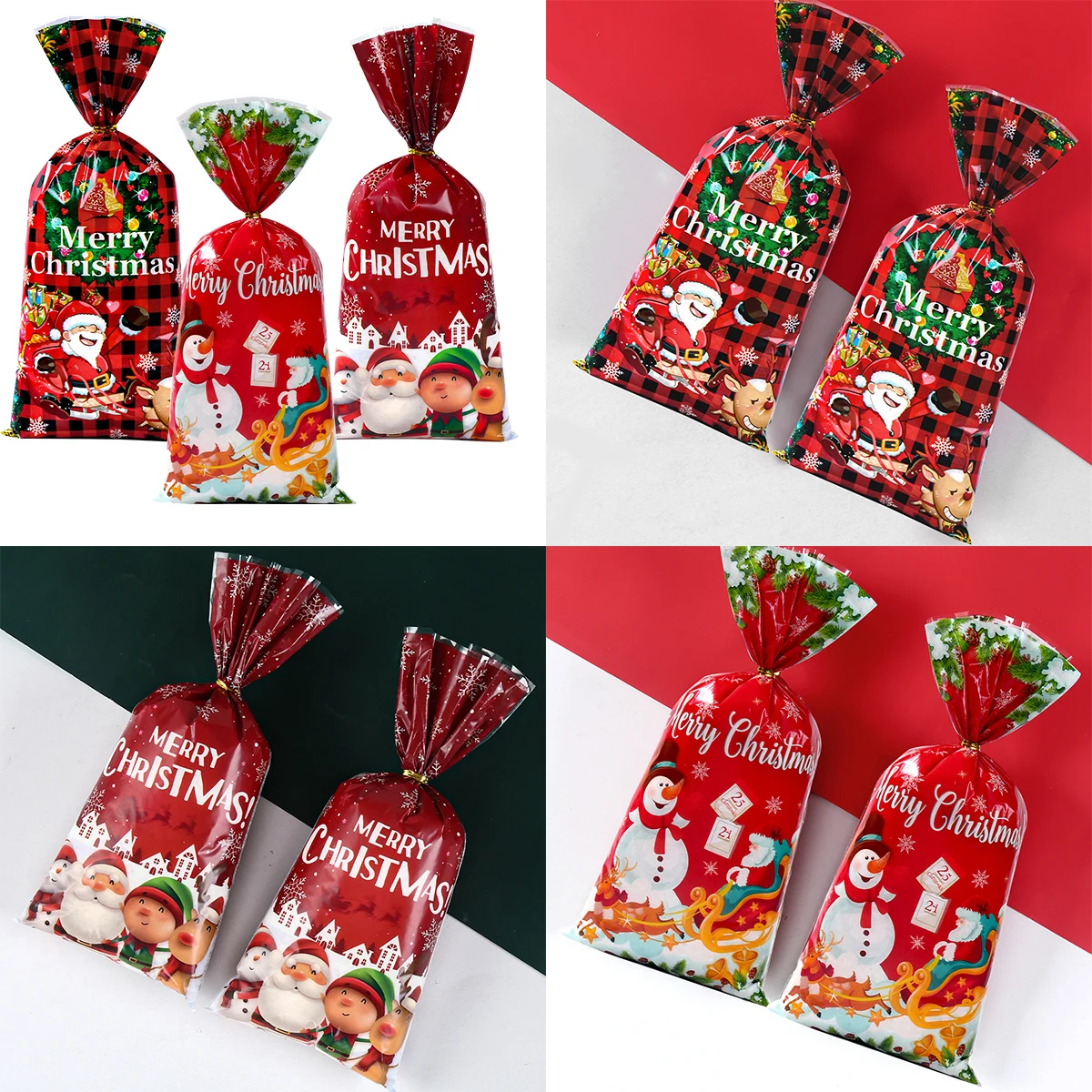 25/50/100pcs Christmas Gifts Candy Bag 2025 Cristmas Merry Christmas Decoration For Home Xmas Navidad Noel New Year Packing Bags