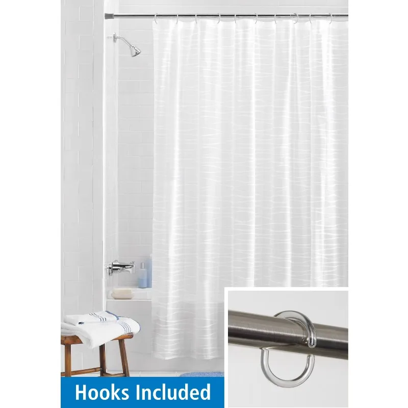 

Waterproof Oasis Striped PEVA Lightweight Shower Curtain and 12 Hooks, Frosted