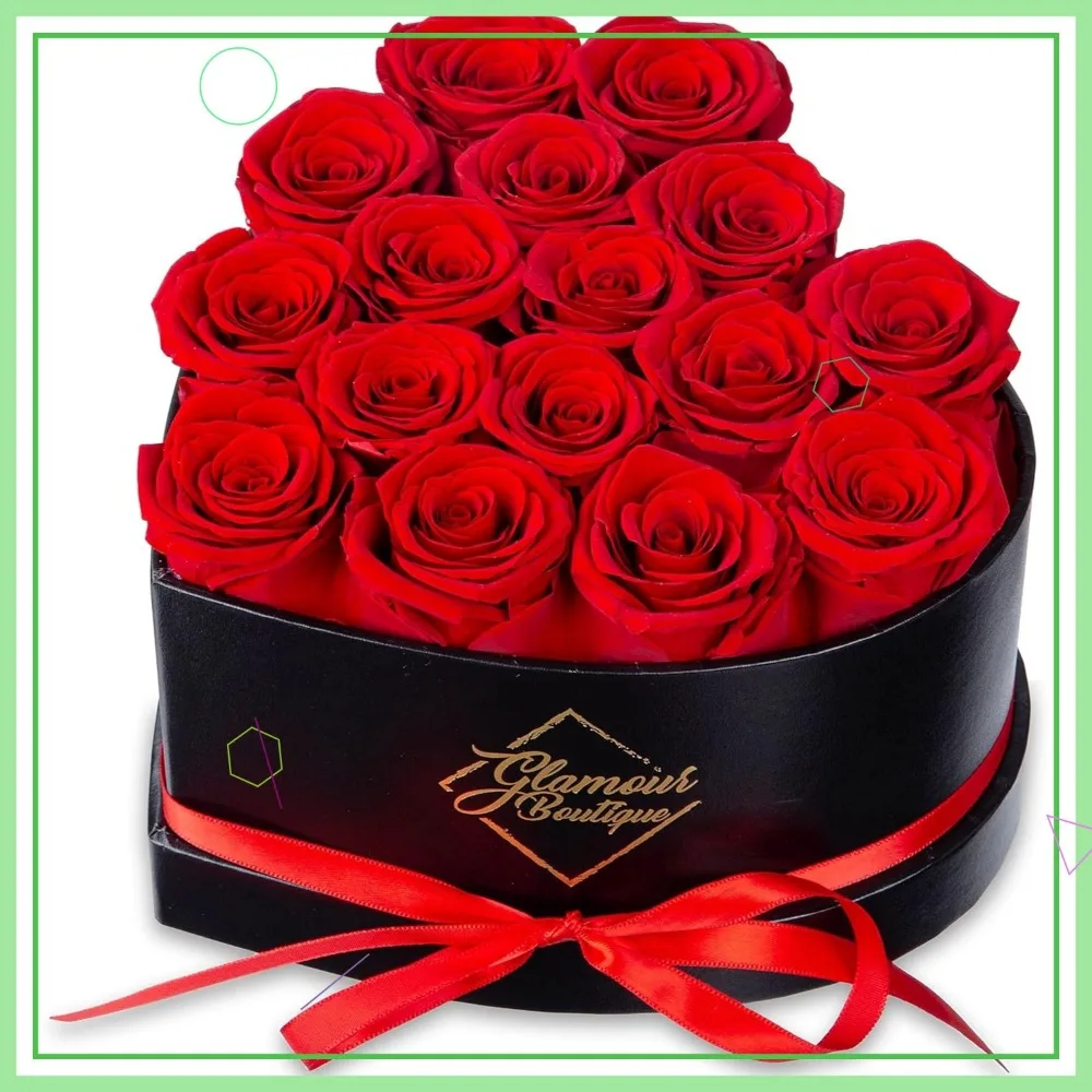

16 Preserved Roses in Heart Box - Eternal Red Flowers Gift for Women, Anniversaries, Decor
