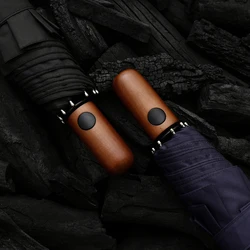 Tiohoh Wooden Handle Umbrella 112cm Big Men Black Umbrella Rain Women Automatic Folding Umbrellas 8K Windproof Paraguas Outdoor