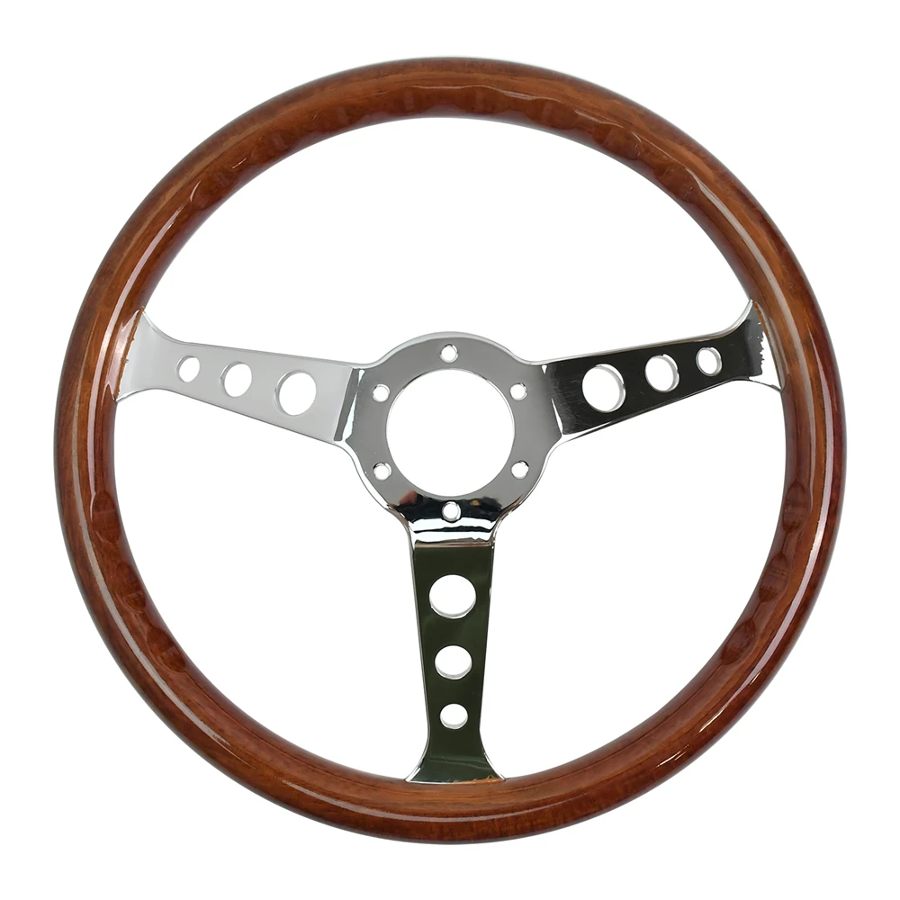 JDM 15inch 380mm Universal Classic wood Steering Wheel Chrome Spoke Retro Car Sports Steering Wheel