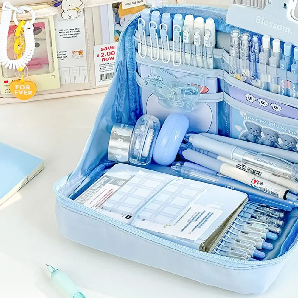 Bolsa multifuncional para bolígrafos de 12 capas, bolsa de almacenamiento para bolígrafos con cremallera redonda de gran capacidad, caja de lápices con apertura grande de 90 grados para estudiantes