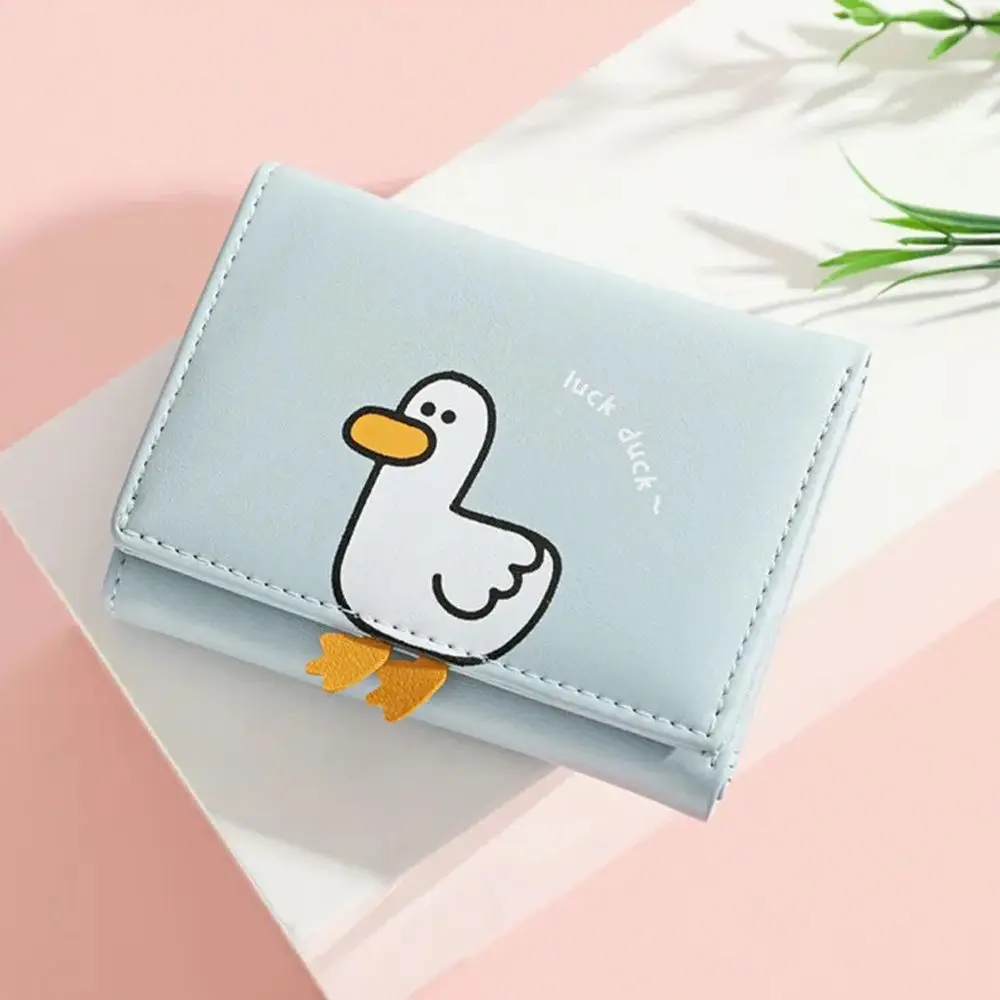 

Gift PU Leather Kawaii Women Wallet Luck Duck Hasp Short Fold Wallets Creative Cartoon Trifold Coin Purse Card Holder