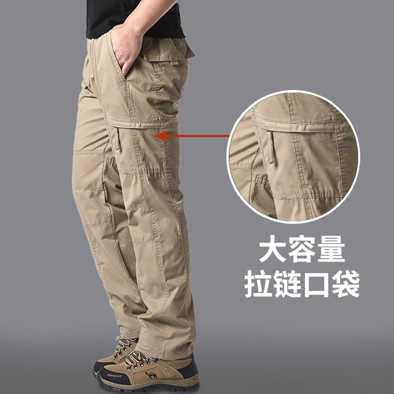 

Весенне-осенние комбинезоны, мужские спортивные брюки больших размеров на открытом воздухе с несколькими карманами и свободные прямые мужские повседневные брюки