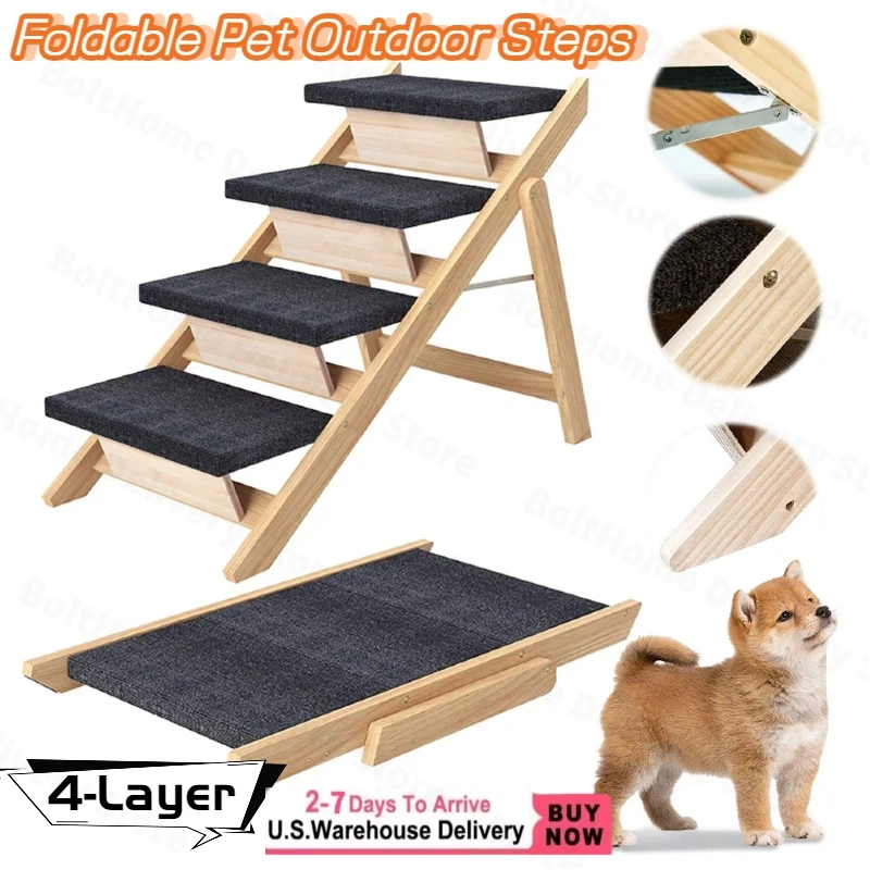 

4-слойные ступеньки для собак, складной пандус для маленьких собак для низкой кровати, регулируемая высота, портативные стабильные ступеньки для домашних животных с нескользящей подушечкой, пандусы для домашних животных