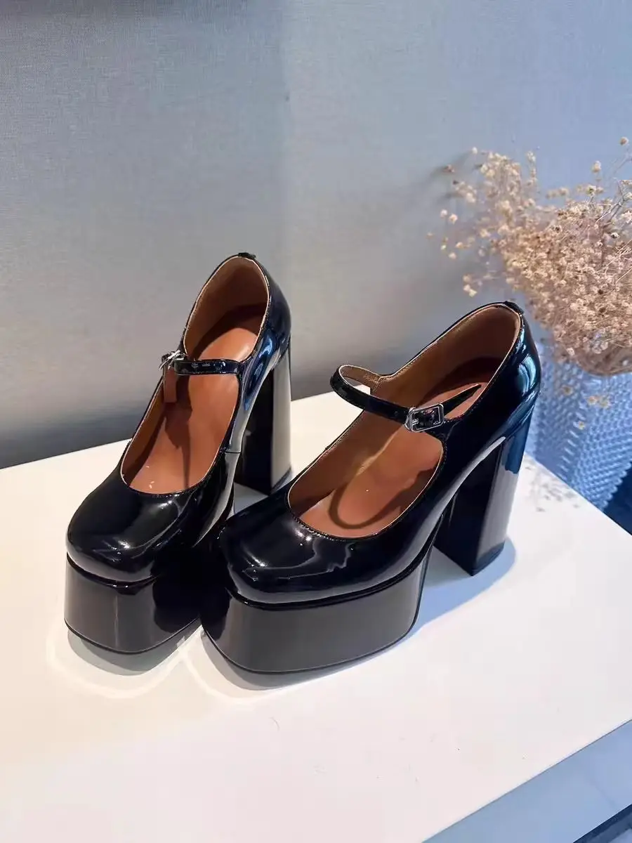 Damen High Heels, elegante Pumps, Damenschuhe aus PU-Leder, klobige Plateausohle, Punk-Stil, eckige Zehenpartie, Party- und Abschlussball-Sandalen, modische Outdoor-Schuhe für Damen. – Detail 13