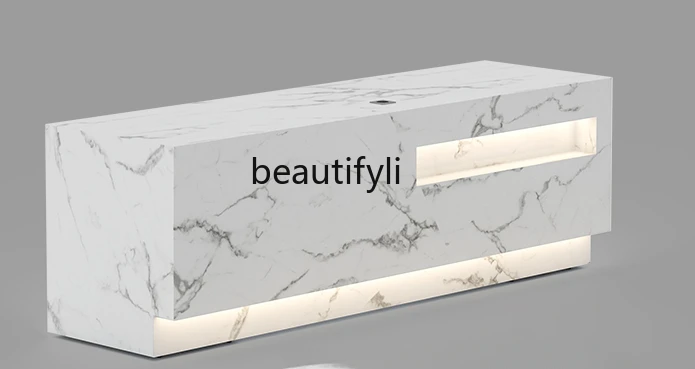 

Company Office Front Desk Reception Shop Cashier White Light Luxury Imitation Marble Cashier New Product